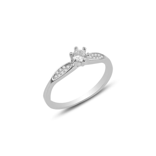 Sterling Silver Rhodium Plated CZ Crystal Ring