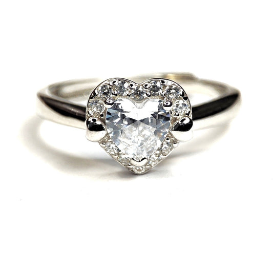 Sterling Silver Rhodium Plated CZ Heart Ring