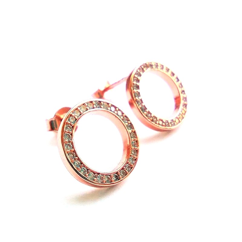 Sterling Silver Rose Gold Plated CZ Circle Studs