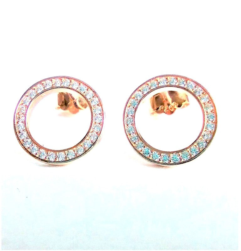 Sterling Silver Rose Gold Plated CZ Circle Studs