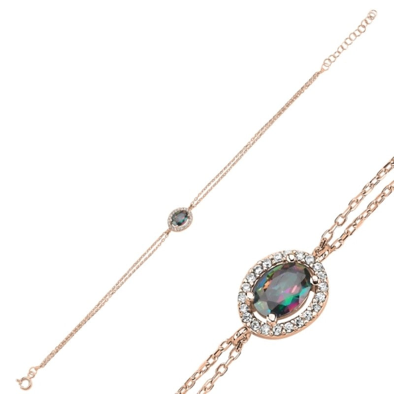 Sterling Silver Rose Gold Plated Mystic Topaz Bracelet