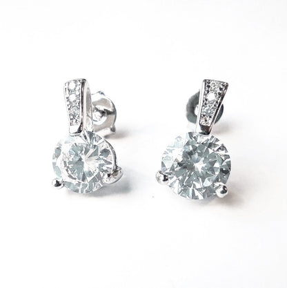 Sterling Silver Rhodium Plated CZ Crystal Stud Earrings