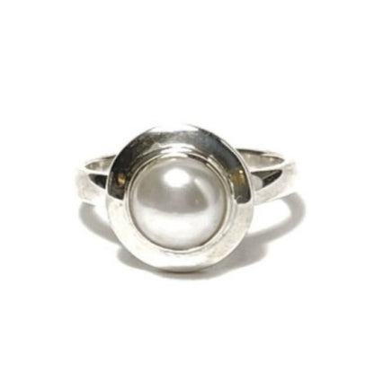 Sterling Silver Round Pearl Ring