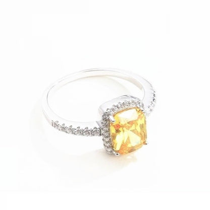 Sterling Silver Rhodium Plated CZ Crystal Ring