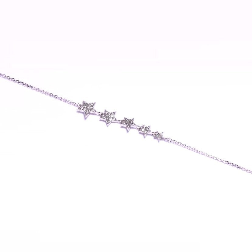 Sterling Silver Rhodium Plated CZ Star Bracelet