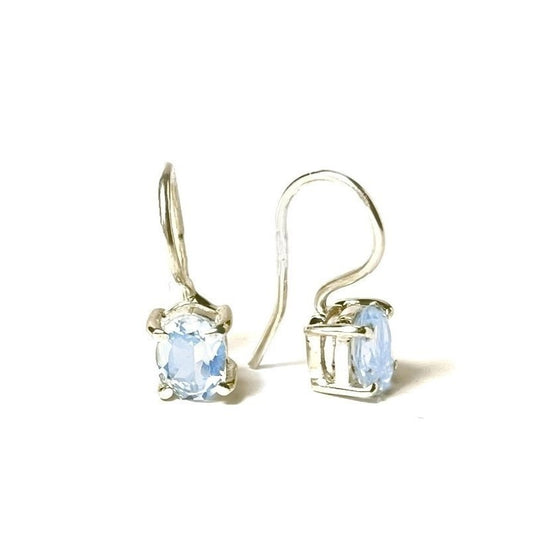 Sterling Silver Oval Blue Topaz Drop Earrings