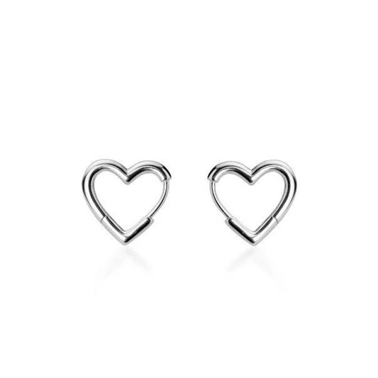 Sterling Silver Rhodium Plated Heart Hoops