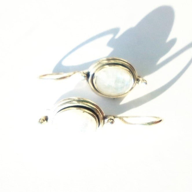 Sterling Silver Oval Moonstone Drop Earrings