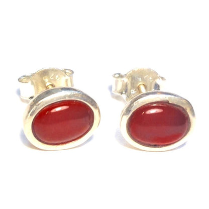 Sterling Silver Oval Carnelian Studs