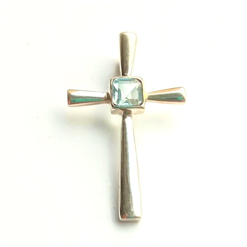 Sterling Silver Blue Topaz Cross Necklace