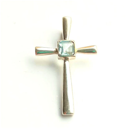 Sterling Silver Blue Topaz Cross Necklace