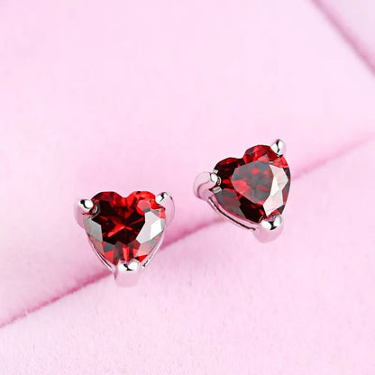 Sterling Silver Rhodium Plated CZ Heart Studs