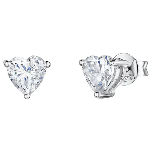 Sterling Silver Rhodium Plated CZ Heart Studs