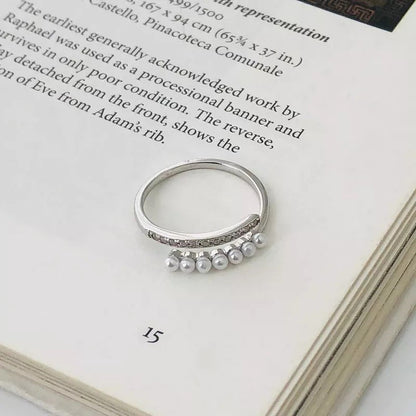 Sterling Silver Rhodium Plated Pearl & CZ Ring