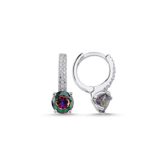 Silver Rhodium Plated Mystic Topaz Hoops