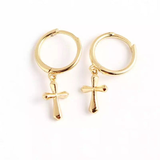 Sterling Silver Gold Plated Hoops with Cross Charms