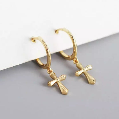 Sterling Silver Gold Plated Hoops with Cross Charms