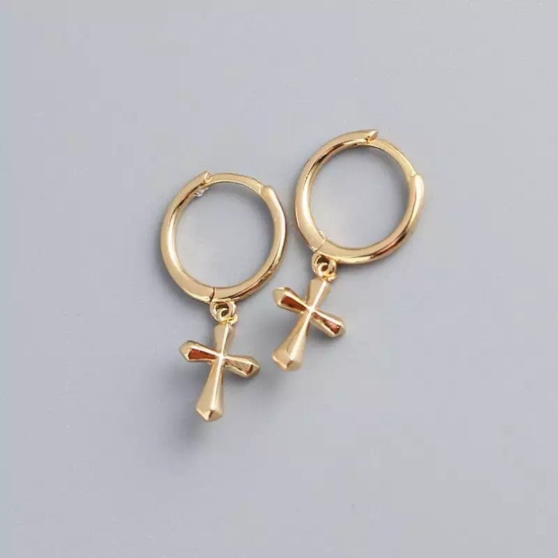 Sterling Silver Gold Plated Hoops with Cross Charms