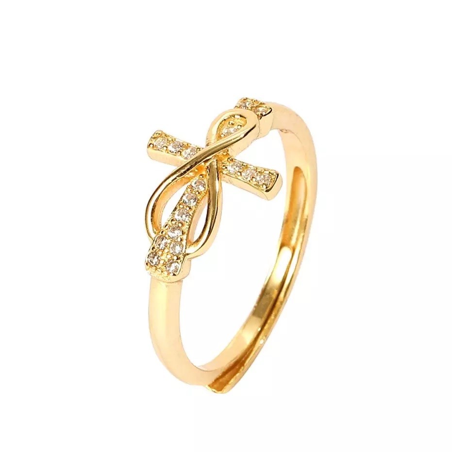 Sterling Silver Gold Plated CZ Cross Ring