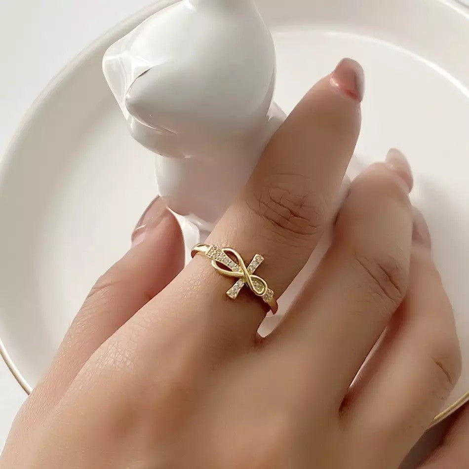 Sterling Silver Gold Plated CZ Cross Ring