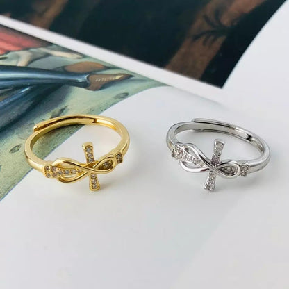 Sterling Silver Gold Plated CZ Cross Ring