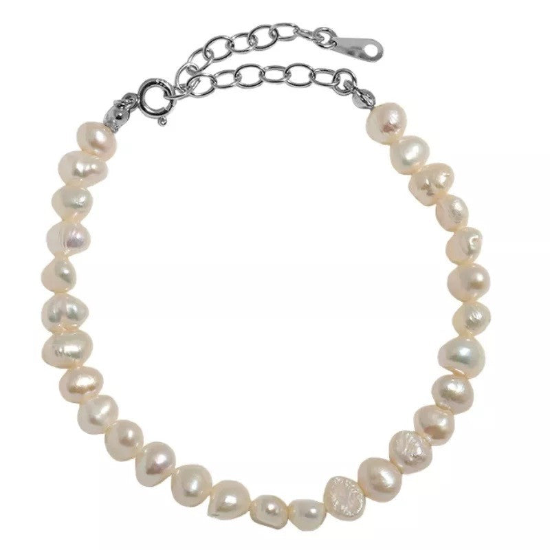 Sterling Silver Rhodium Plated Pearl Bracelet