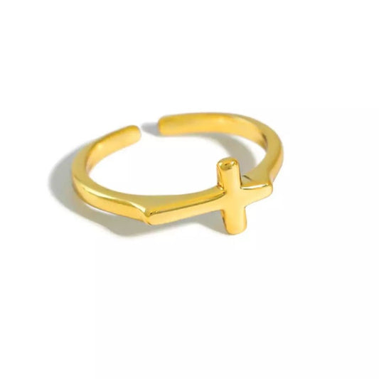 Sterling Silver Gold Plated Cross Ring