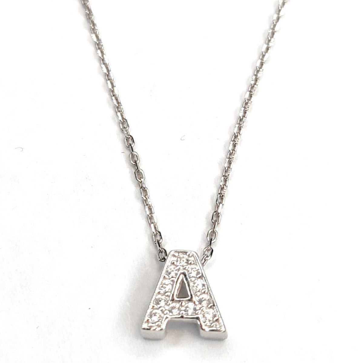 Sterling Silver Rhodium Plated CZ Letter Necklace