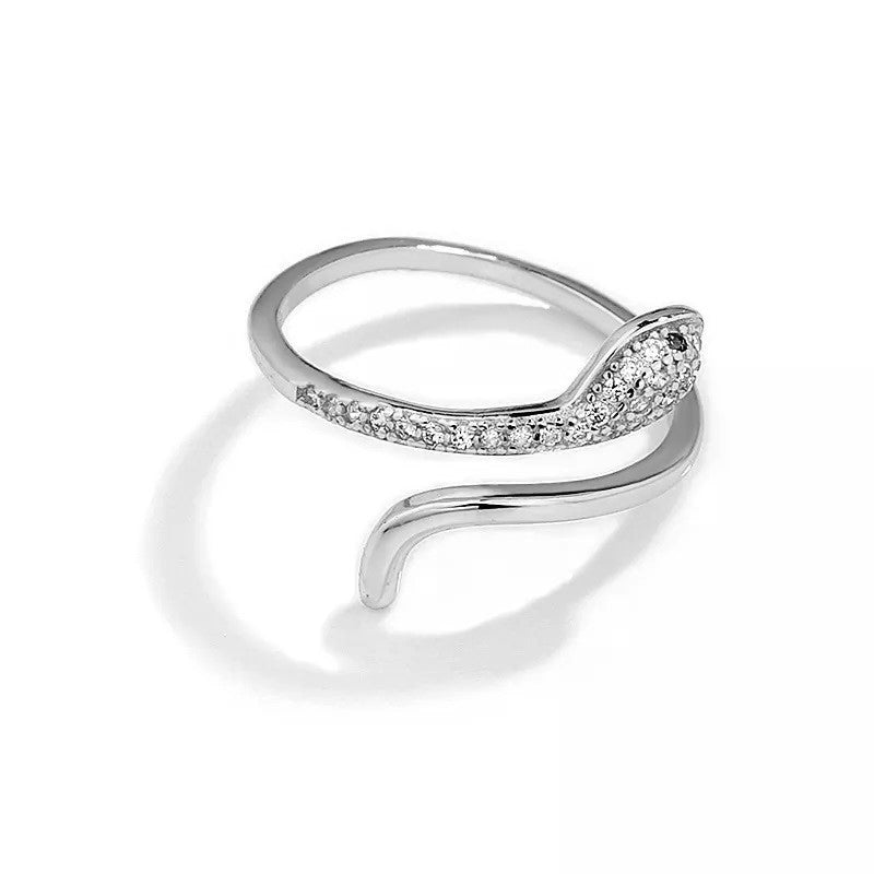 Sterling Silver Rhodium Plated CZ Snake Ring