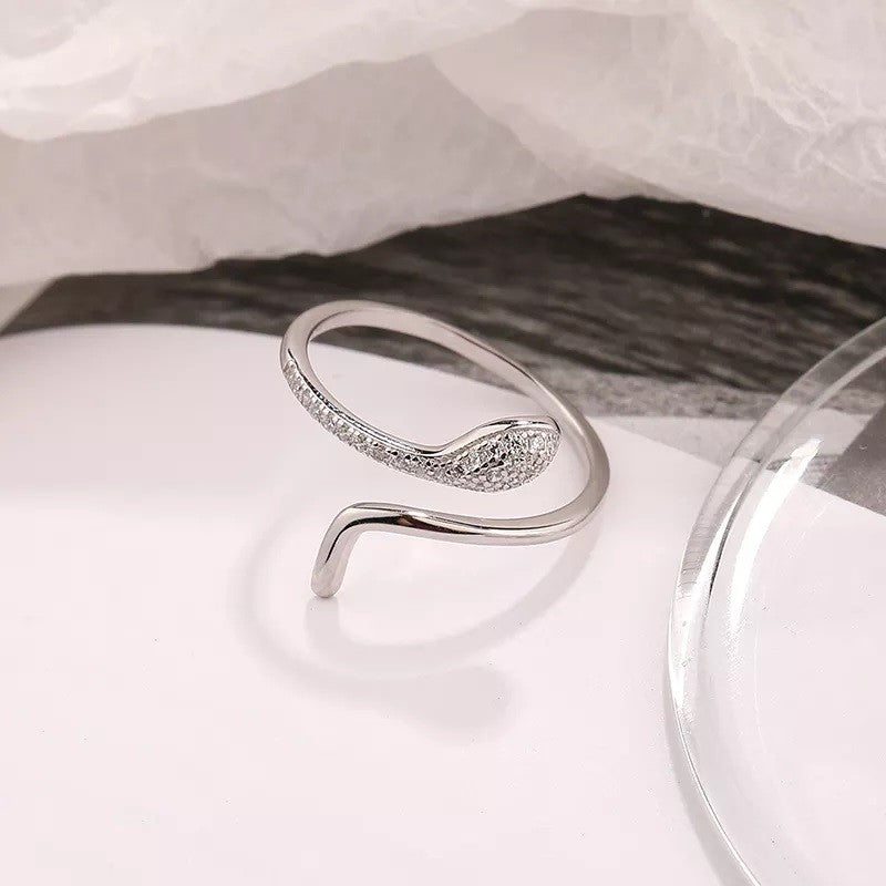 Sterling Silver Rhodium Plated CZ Snake Ring