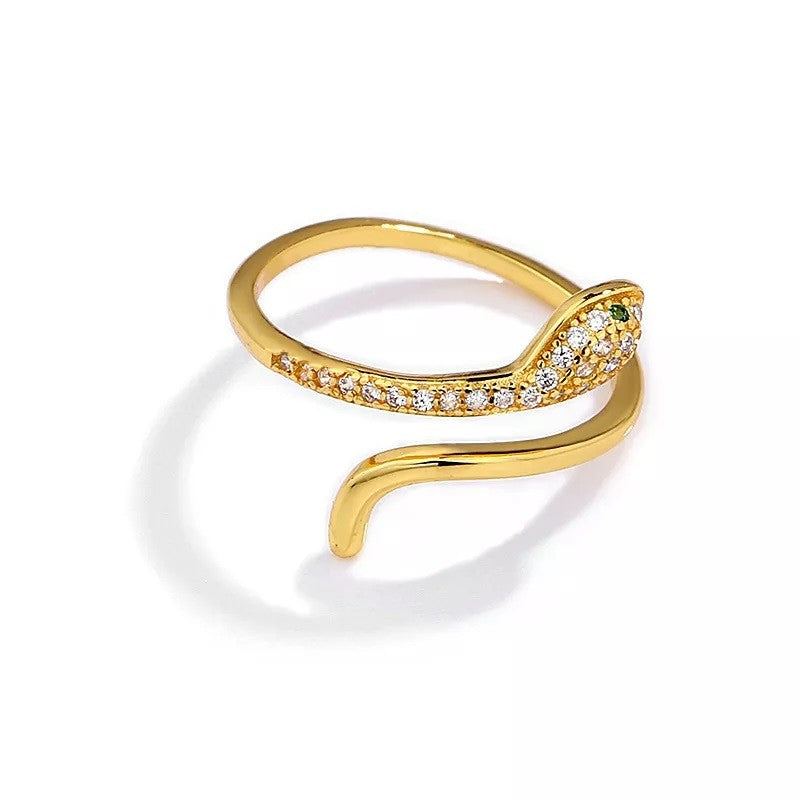 Scandinavian Silver Gold Plated CZ Snake Ring