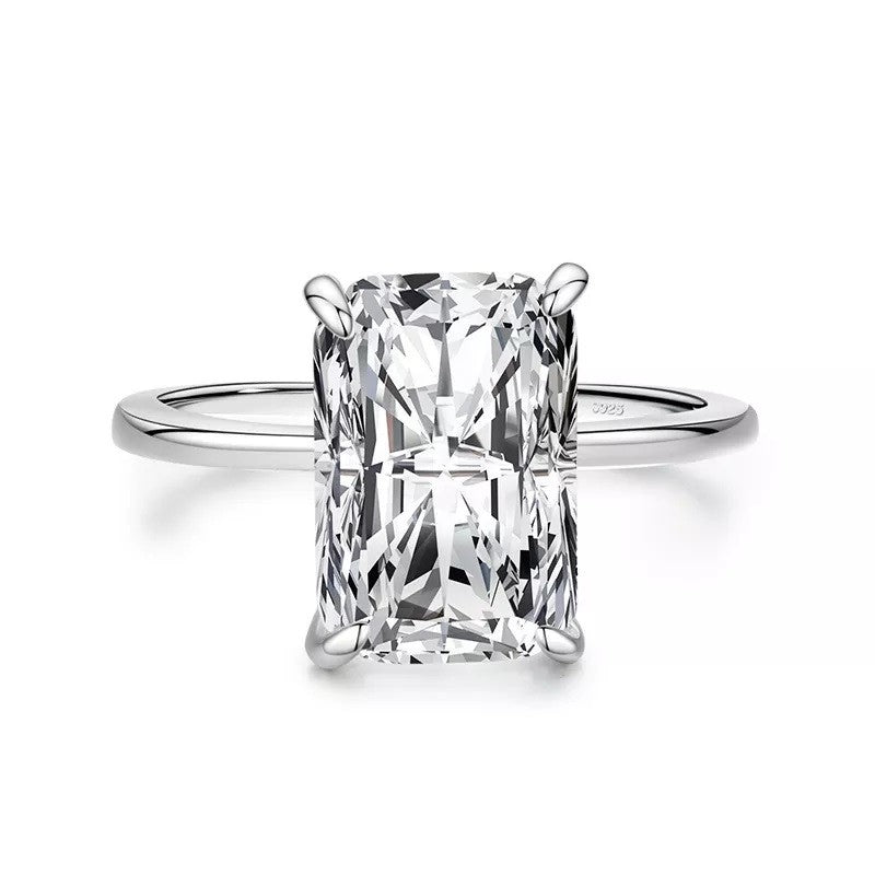 Silver Rhodium Plated Rectangle CZ Crystal Ring