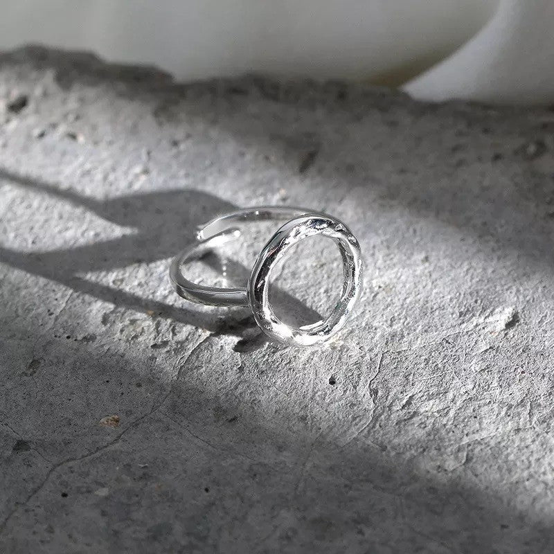 Sterling Silver Rhodium Plated Circle Ring