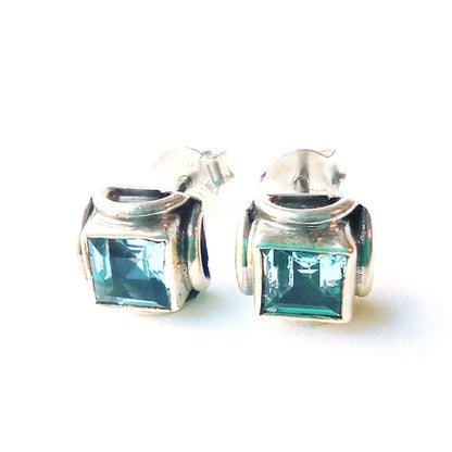 Sterling Silver Square Blue Topaz Studs