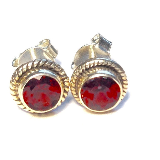 Sterling Silver Round Garnet Studs