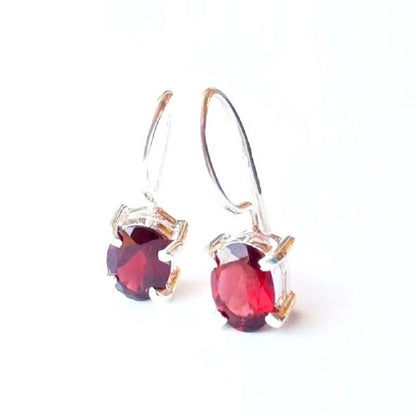 Sterling Silver Oval Garnet Drop Earrings