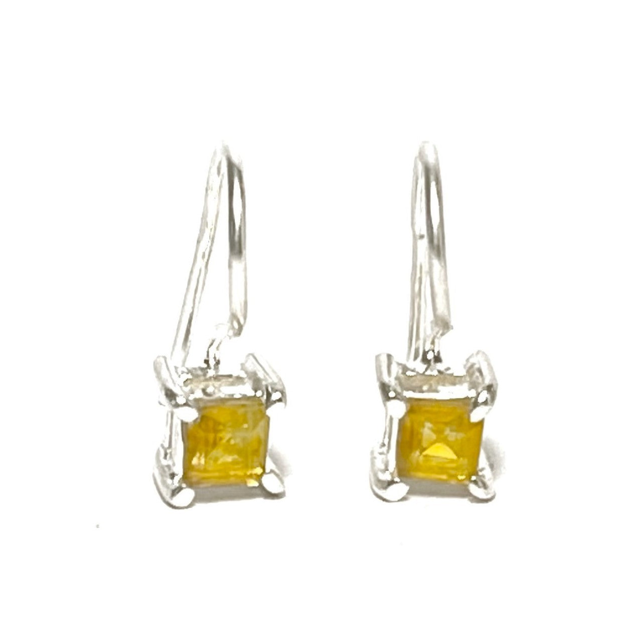 Sterling Silver Square Citrine Drop Earrings