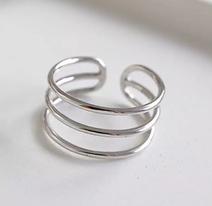 Sterling Silver Rhodium Plated Triple Ring