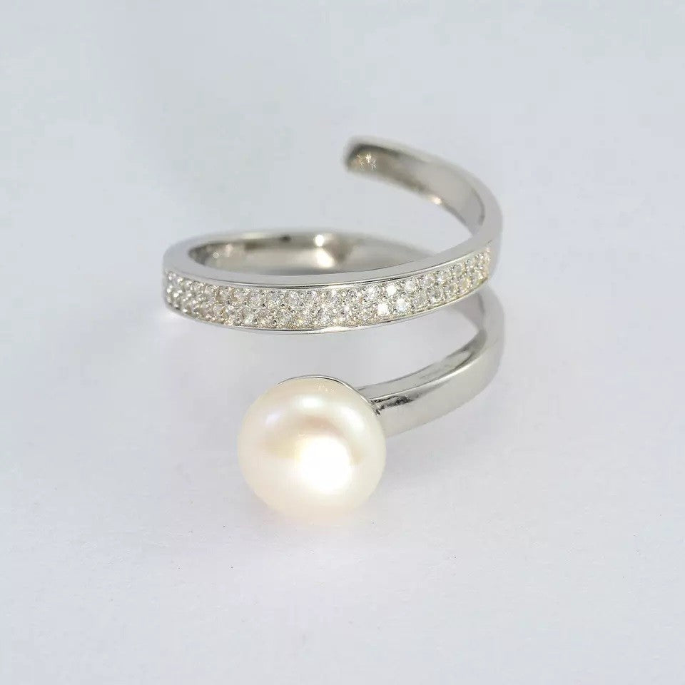 Sterling Silver Rhodium Plated Pearl Ring