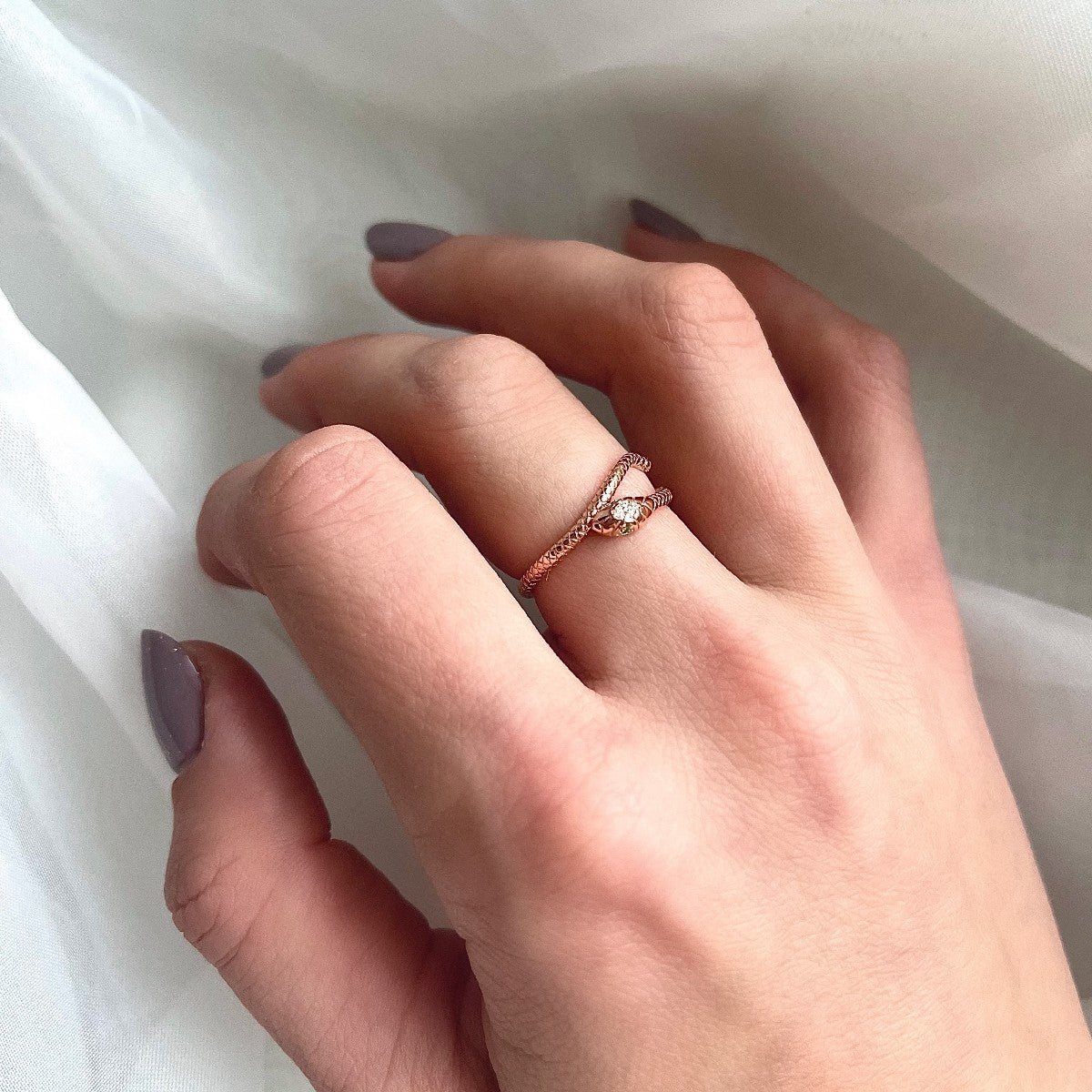 Sterling Silver Rose Gold Plated Snake Ring