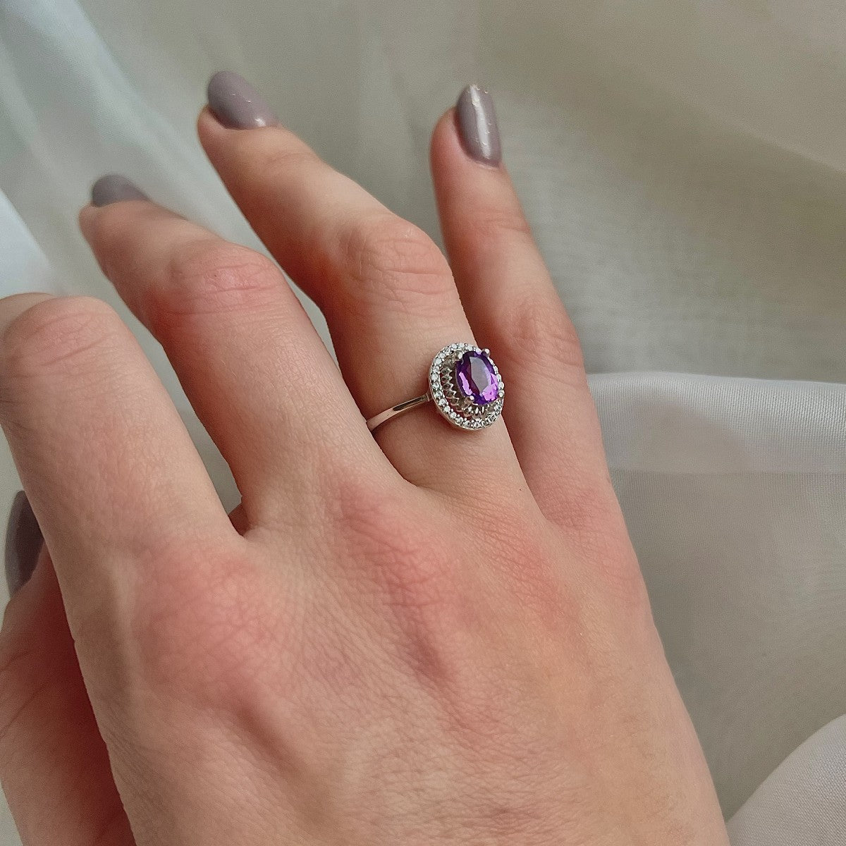 Sterling Silver Rhodium Plated Amethyst Ring