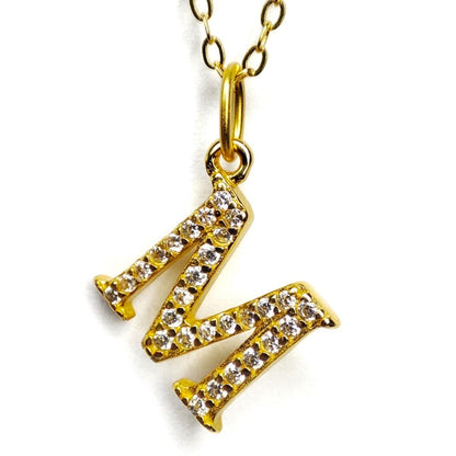 Sterling Silver Gold Plated CZ Letter Necklace