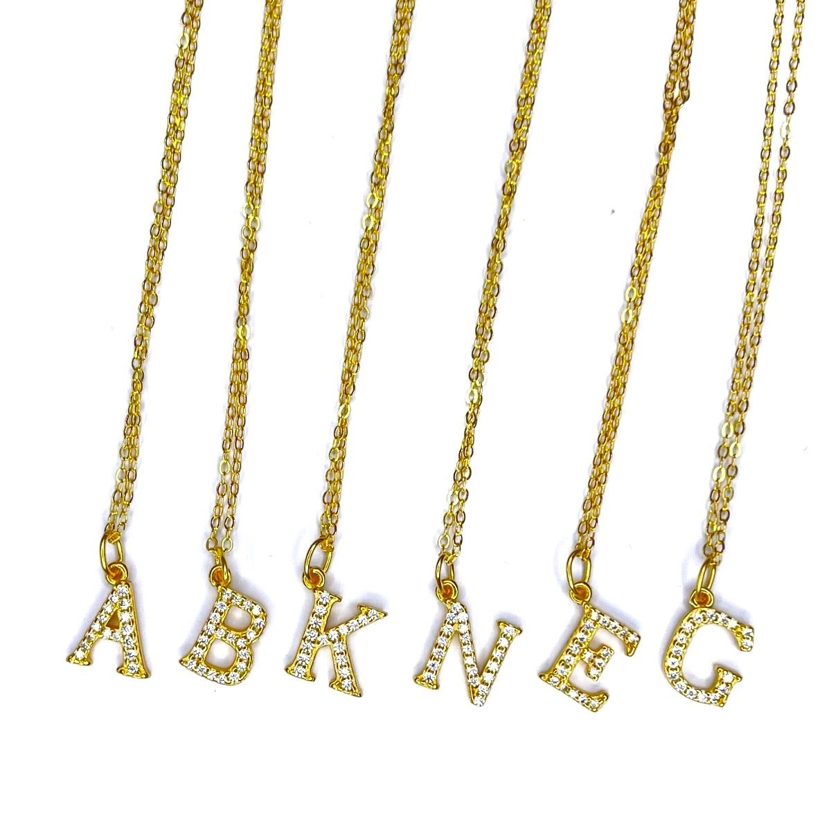 Sterling Silver Gold Plated CZ Letter Necklace