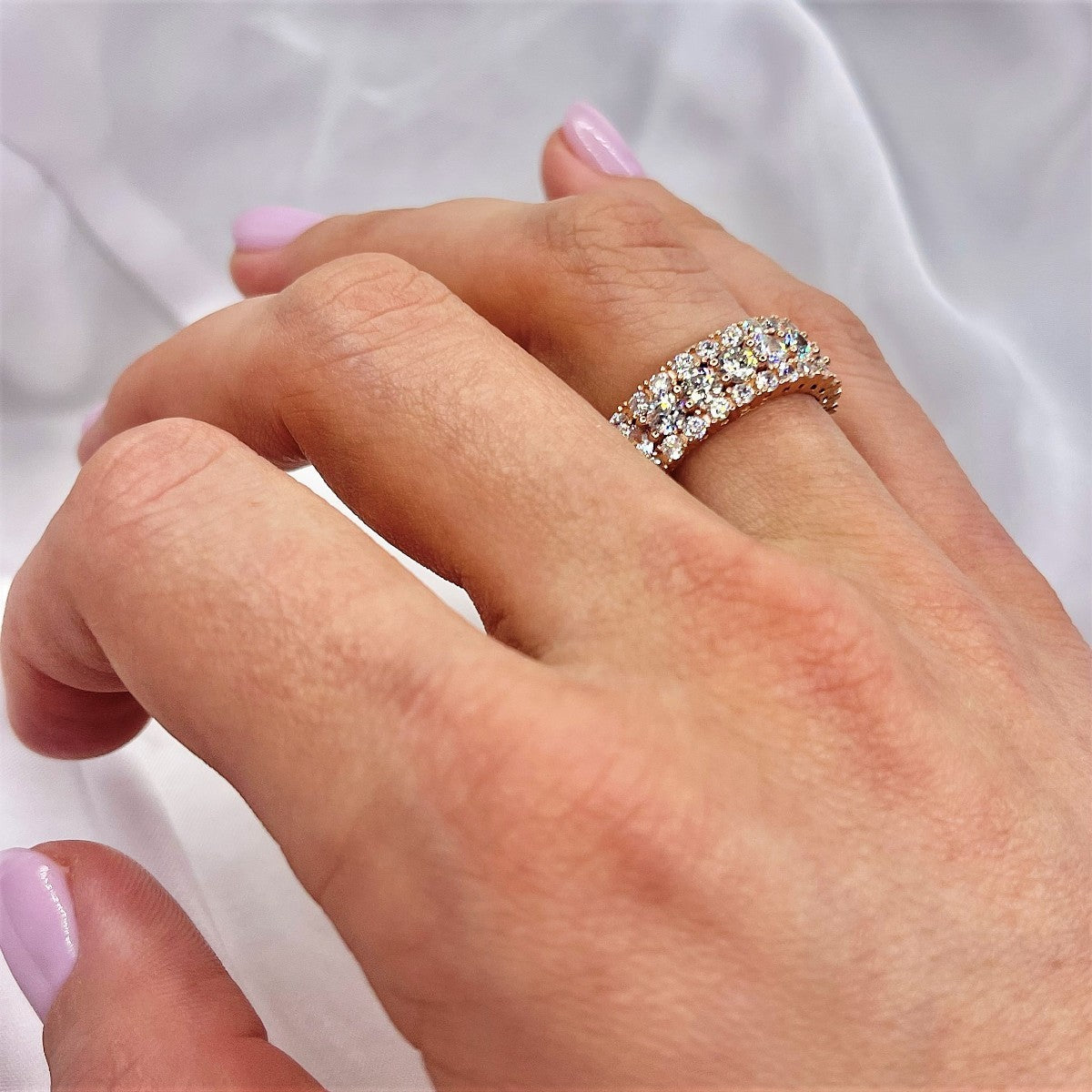 Sterling Silver Rose Gold Plated CZ Band Ring