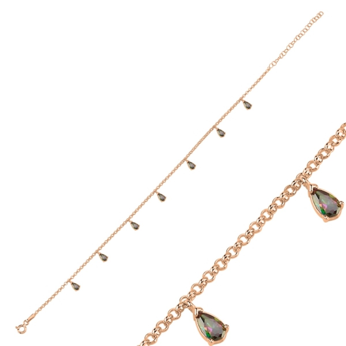 Sterling Silver Rose Gold Plated Mystic Topaz Anklet