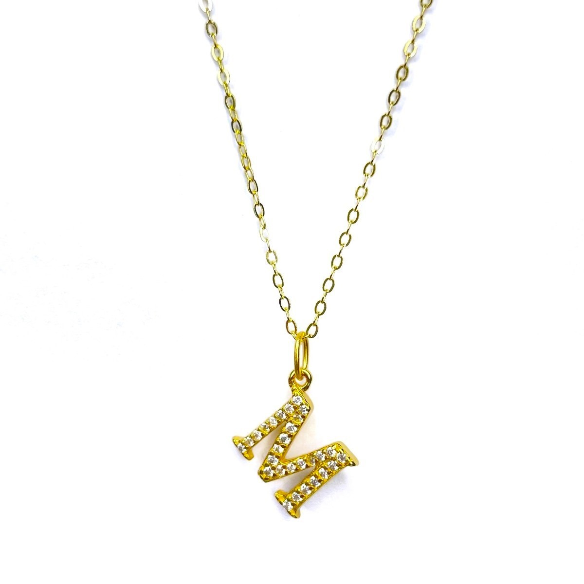 Sterling Silver Gold Plated CZ Letter Necklace