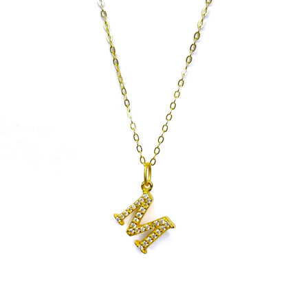 Sterling Silver Gold Plated CZ Letter Necklace