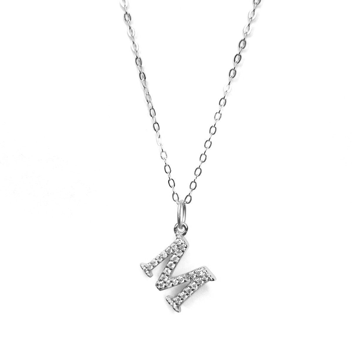 Sterling Silver Rhodium Plated CZ Letter Necklace