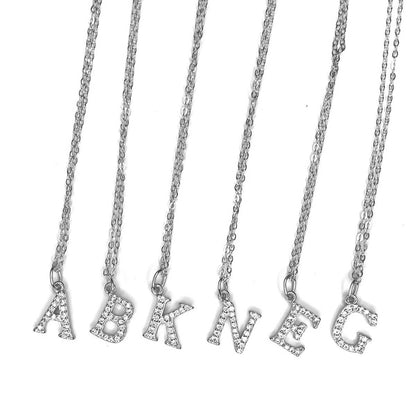 Sterling Silver Rhodium Plated CZ Letter Necklace