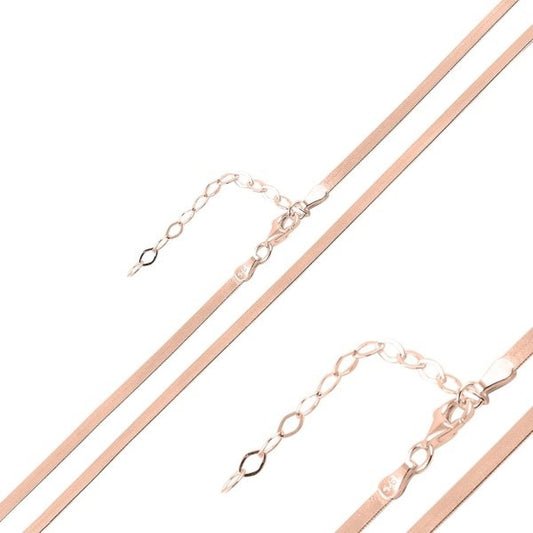 Sterling Silver Rose Gold Plated 2.5 mm Flat Chain